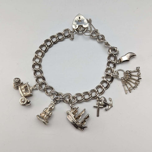 1979 British vintage sterling silver charm bracelet 27g