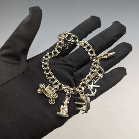 1979 British vintage sterling silver charm bracelet 27g