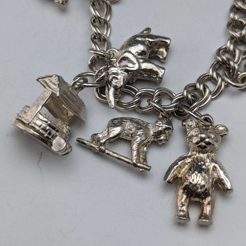 1976 British vintage sterling silver charm bracelet 67g