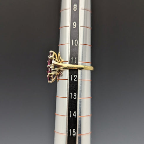 英國復古珠寶石榴石花純銀鍍金戒指戒指