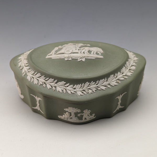 英國復古 Wedgwood Jasperware 橢圓形盒子配件箱綠色