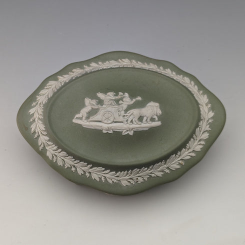 英國復古 Wedgwood Jasperware 橢圓形盒子配件箱綠色