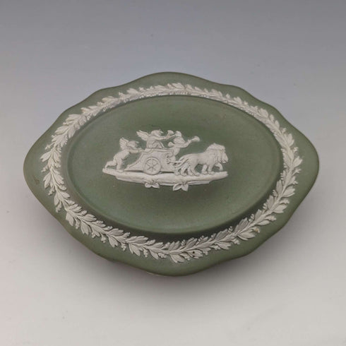 英國復古 Wedgwood Jasperware 橢圓形盒子配件箱綠色
