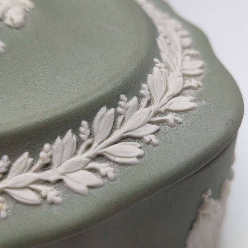 英國復古 Wedgwood Jasperware 橢圓形盒子配件箱綠色