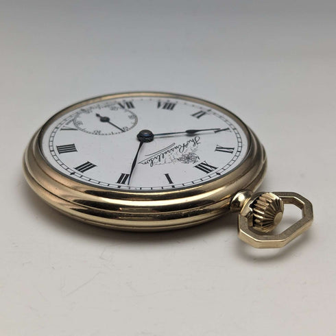 Reloj de bolsillo antiguo inglés Russell de los años 1920, frente abierto chapado en oro, en buen estado de funcionamiento