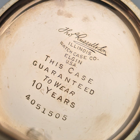 Reloj de bolsillo antiguo inglés Russell de los años 1920, frente abierto chapado en oro, en buen estado de funcionamiento