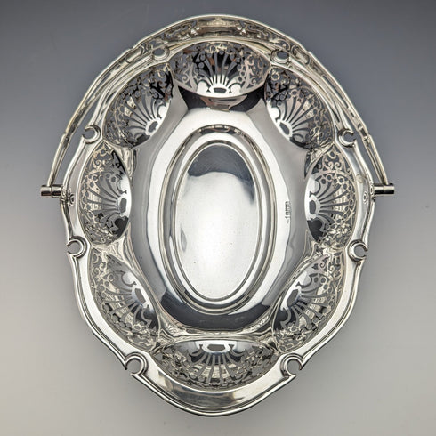 1907年 英国アンティーク 純銀製バスケット ピアス装飾 可動ハンドル 347g Walker&Hall