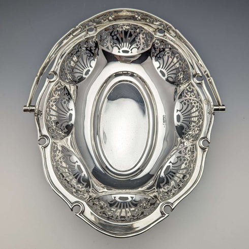 1907年 英国アンティーク 純銀製バスケット ピアス装飾 可動ハンドル 347g Walker&Hall