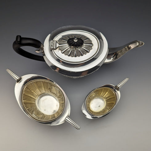 1902年頃 英国アンティーク 純銀製バチェラーティーポット3点セット 計540g Walker&Hall