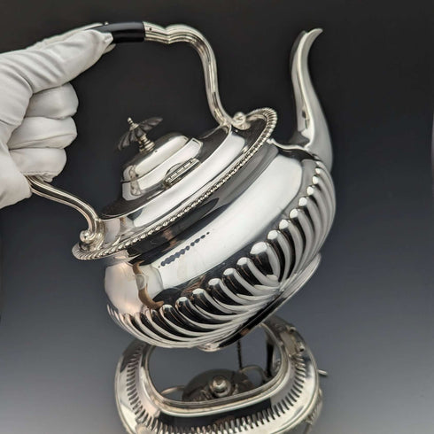 Around 1905 British Antique Silver Plated Kettle & Burner Stand Set Mappin&Webb