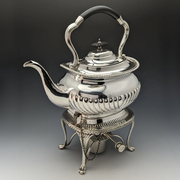 Around 1905 British Antique Silver Plated Kettle & Burner Stand Set Mappin&Webb