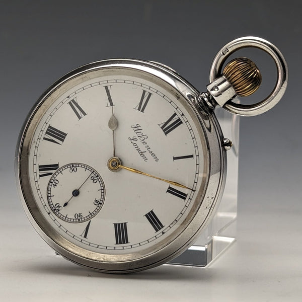 1901 British antique Benson BANK pocket watch silver side open face works well