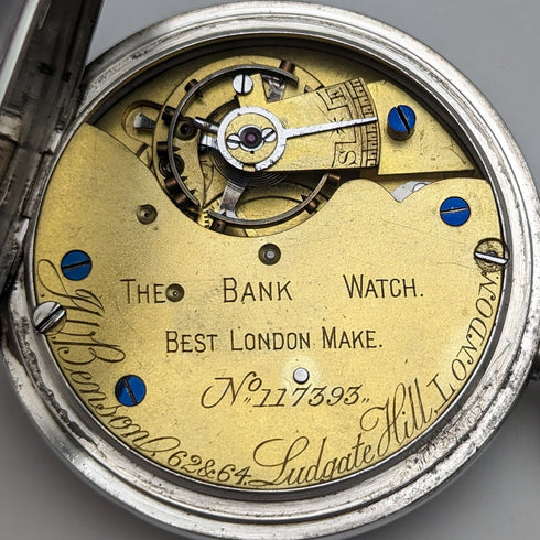 1901年 英国アンティーク ベンソン BANK 懐中時計 銀側オープンフェース 動作良好