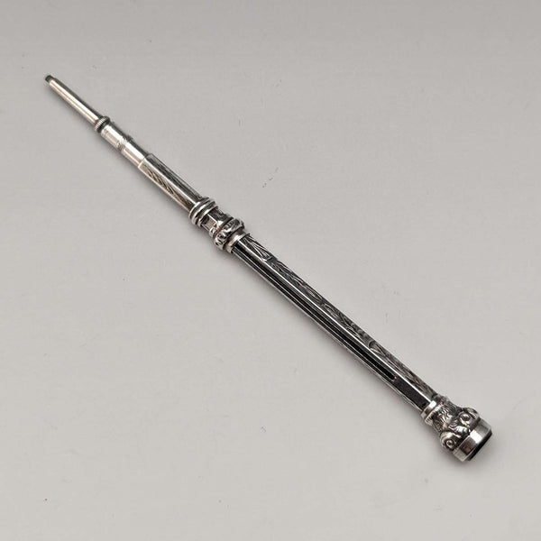 Antique Mechanical Pencil Telescopic 60-93mm Magic Pencil Silver Plated Glass Decor