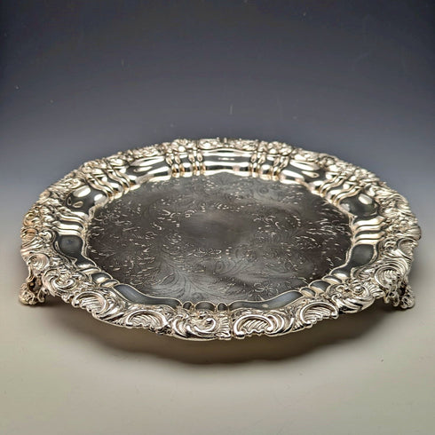 1820s British antique silver plate salva diameter 30cm