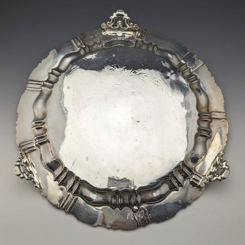 1820s British antique silver plate salva diameter 30cm