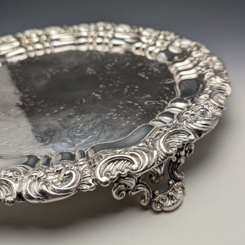 1820s British antique silver plate salva diameter 30cm
