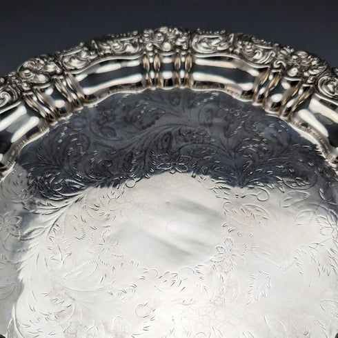 1820s British antique silver plate salva diameter 30cm