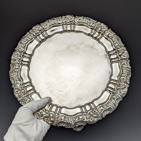 1820s British antique silver plate salva diameter 30cm