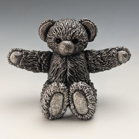 英國鄉村藝術家泰迪熊純銀雕塑雕像