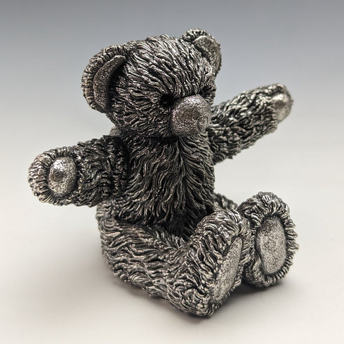 英國鄉村藝術家泰迪熊純銀雕塑雕像