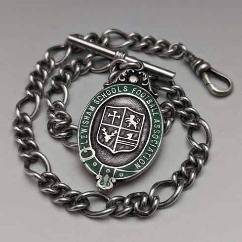 British Vintage Sterling Silver Albert Chain 36g Sterling Silver Medal Fob