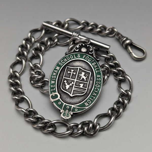 British Vintage Sterling Silver Albert Chain 36g Sterling Silver Medal Fob
