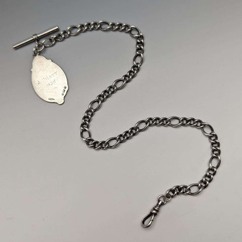 British Vintage Sterling Silver Albert Chain 36g Sterling Silver Medal Fob