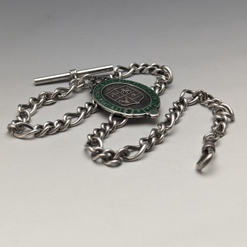 英国ヴィンテージ 純銀製アルバートチェーン 36g 純銀メダルフォブ