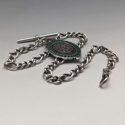 British Vintage Sterling Silver Albert Chain 36g Sterling Silver Medal Fob