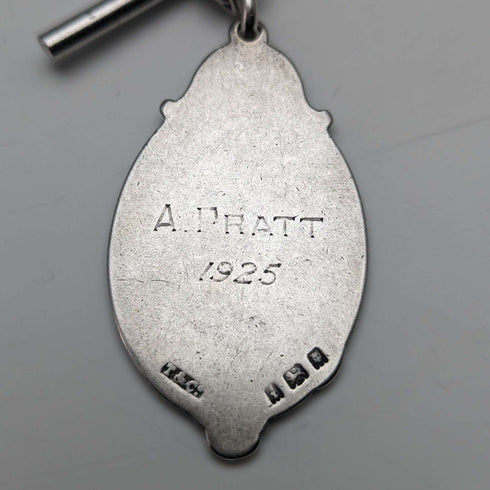 British Vintage Sterling Silver Albert Chain 36g Sterling Silver Medal Fob