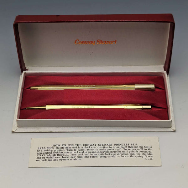 British vintage Conway Stewart pencil and ballpoint pen set with case and instructions