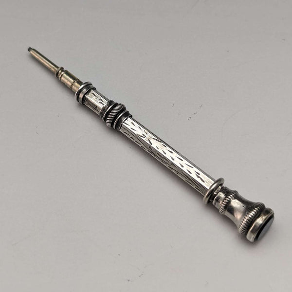 British Antique Silver Plate Mechanical Pencil Glass Decoration Telescopic 43-59mm