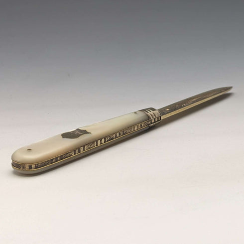 1888 British Antique White Pearl Shell Handle Pure Silver Blade Folding Pen Knife in Case