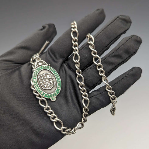 British Vintage Sterling Silver Albert Chain 36g Sterling Silver Medal Fob