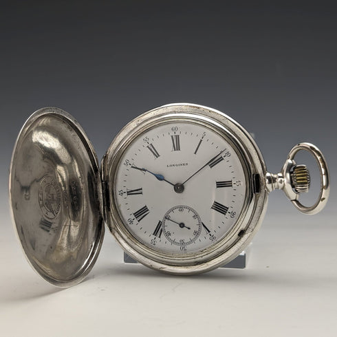 1910年頃 アンティーク ロンジン 懐中時計 アール・ヌーヴォー彫刻 銀側ハンターケース 動作良好