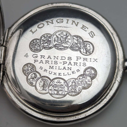 1910年頃 アンティーク ロンジン 懐中時計 アール・ヌーヴォー彫刻 銀側ハンターケース 動作良好