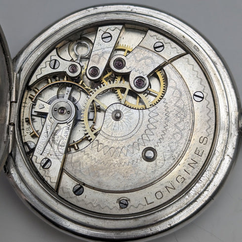 1910年頃 アンティーク ロンジン 懐中時計 アール・ヌーヴォー彫刻 銀側ハンターケース 動作良好