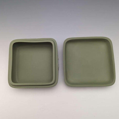 British Vintage Wedgwood Jasperware Square Box Accessory Case Green