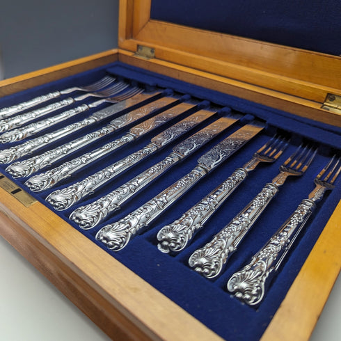 1838 年英國古董純銀手柄餐具 6 對套裝盒裝查爾斯·李約瑟