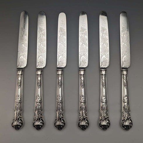 1838 British Antique Sterling Silver Handle Cutlery 6 Pair Set Boxed Charles Needham