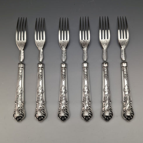 1838 British Antique Sterling Silver Handle Cutlery 6 Pair Set Boxed Charles Needham