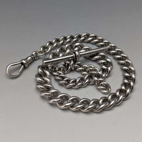Around 1900 British Antique Sterling Silver Albert Chain Extra Thick 56g No Fob