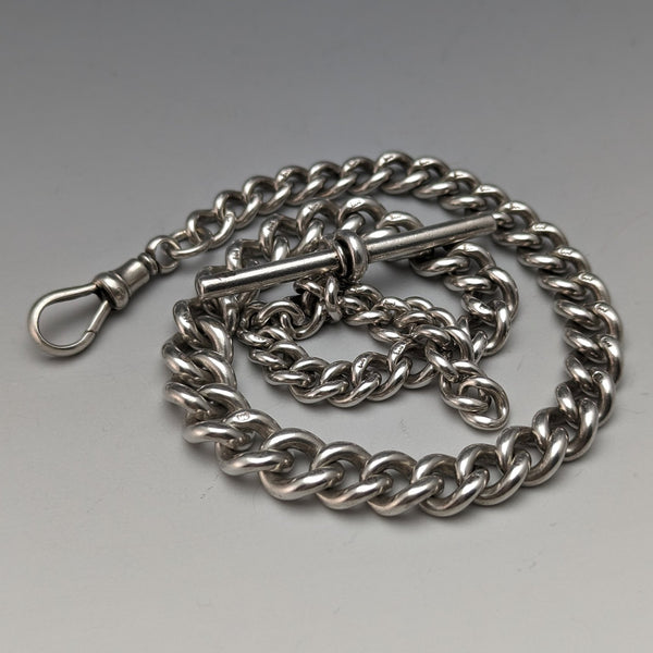Around 1900 British Antique Sterling Silver Albert Chain Extra Thick 56g No Fob