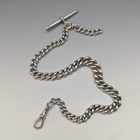 1900年頃 英国アンティーク 純銀製アルバートチェーン 極太 56g フォブ無し