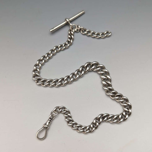 Around 1900 British Antique Sterling Silver Albert Chain Extra Thick 56g No Fob