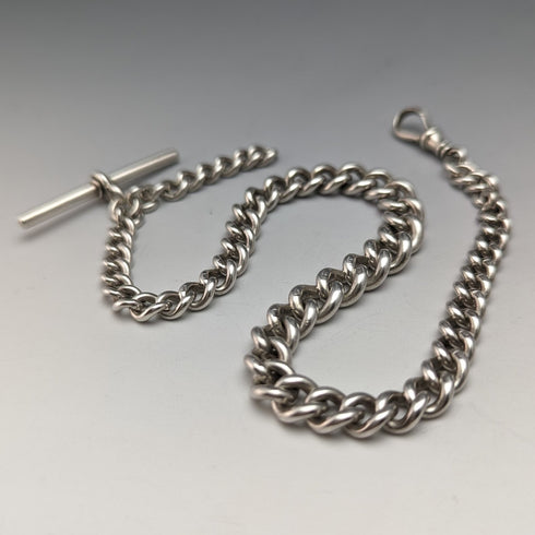 1900年頃 英国アンティーク 純銀製アルバートチェーン 極太 56g フォブ無し