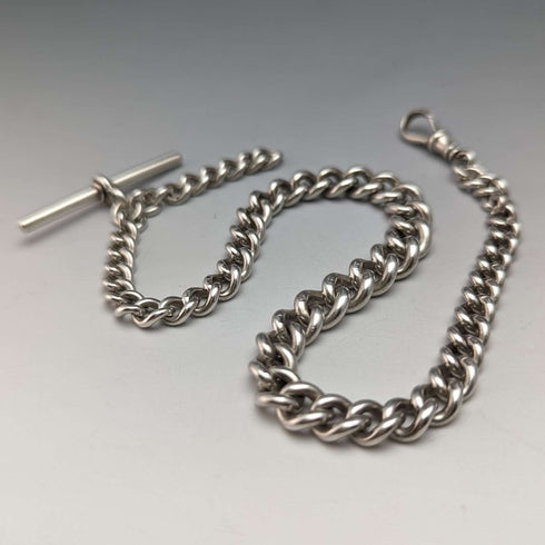 Around 1900 British Antique Sterling Silver Albert Chain Extra Thick 56g No Fob