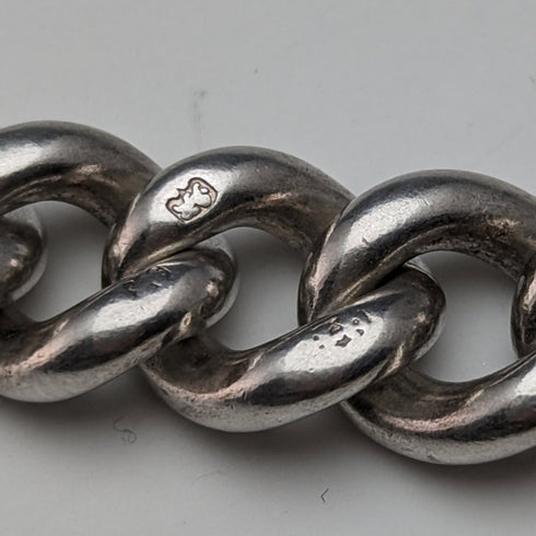 1900年頃 英国アンティーク 純銀製アルバートチェーン 極太 56g フォブ無し