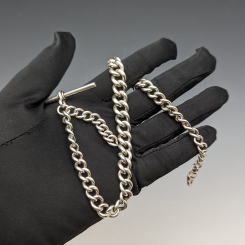 1900年頃 英国アンティーク 純銀製アルバートチェーン 極太 56g フォブ無し